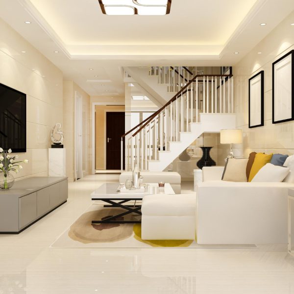 3d rendering white wood living room near bedroom upstair